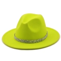 Cappello fedora in lana giallo fluorescente con fascia di strass argento per feste - M(56-58cm) / Giallo Neon
