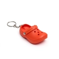 Mini orange clog sandal keychain with movable strap and silver metal ring accessory - Orange Red Clog Shoe