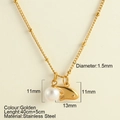 Golden stainless steel chain necklace with 11mm pearl and fish pendant on beige background - Imitation Pearl + Fish(25206)