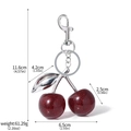 Sparkling dark red cherry keychain with silver metal leaves and snap hook, 11.6cm height - Vivid Red/Silver Buckle