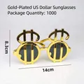 Funny gold dollar sign party glasses for kids and adults, 14cm wide by 8.3cm high - Gold Dollar Sign Glasses
