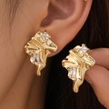 Irregular liquid gold earrings with rectangle and square clear gemstones for women - Gold Liquid Metal Effect Zirconia Studs