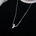 Elegant S925 silver necklace with sparkling zircon-studded letter Y pendant on black silk - 925 Silver / Silver (Initial Y)