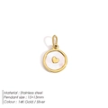 Pendant necklace in 14K gold finish featuring a round mother-of-pearl disc and heart - Disk Heart Inset (JP43613) / 15x13mm / Gold
