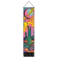 Bohemian tapestry wall hanging with psychedelic desert planet print and black tassels - 32.5x130cm / Desert Landscape