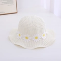 Straw sun hat for girls in cream white featuring delicate white daisy embroidery - Daisy / Circumference 50-53cm / Cream