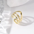 Adjustable golden multi-layer wrap ring with zircon on elegant white background - Gold Multi-line