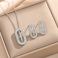 Silver oval rhinestone necklace and earrings set with arrow design in a jewelry box - Silver Jewelry Set (303)
