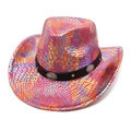 Dettaglio cappello da cowboy iridescente motivo pitone con fibbie metalliche - M (56-58cm) / Rosso