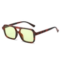 Retro square tortoiseshell sunglasses with double bridge and yellow tinted lenses - Leopard Frame Green Lens