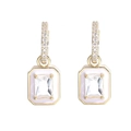 Detailed view of 18K gold plated hoop earrings with square clear zircon gemstones - White