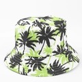 Détail de l'imprimé palmier tropical sur bob en coton blanc avec coutures soignées - M(56-58cm) / Cocotiers Noir Vert (50#)