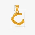 Bamboo-textured stainless steel letter C pendant with golden finish and size specs - Letter C / Gold