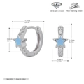 Detailed view of S925 sterling silver star earrings with blue glaze and size specifications - 925 Silver / Blue Drip Oil (Rhodium Plated 925 Silver)