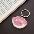 Handmade white wool felt cat paw keychain with pink pads and a metallic ring - Pink Paw