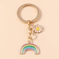 Portachiavi arcobaleno e margherita dorata per decorare borse e zaini per ragazze - Margherita Rosa