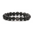 Natural black lava stone beaded bracelet featuring a round stainless steel cross pendant - 10MM Lava Stone