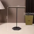 Black metal T-bar jewelry stand with black marble base and 26cm height dimension - Black + Black Base