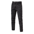 Close-up of black denim jeans showing washed texture and premium stitching details - EU 29 / Dark Gray (ZH105)