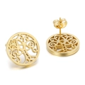 Boucles d'oreilles dorées en acier inoxydable avec motif Arbre de Vie ajouré - Arbre de Vie Or (KE60857-K)