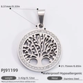 Silver Tree of Life pendant with white rhinestones, 21.75mm stainless steel jewelry - Silver Tree of Life Rhinestone Style (PJ91199)