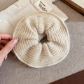 Chic cream knit scrunchie with soft fluffy texture and vintage pleated square design - Creamy White (25# Scrunchie-Creamy White)