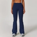 Navy blue high-waisted flared yoga pants with supportive wide waistband and bell-bottom legs - S / Navy Blue
