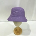 Close-up of sparkling silver rhinestones on purple cotton bucket hat for women - M (56-58cm) / Purple