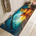 Halloween floor runner with glowing pumpkins and moon over a dark forest scene - 40x60cm / Three Pumpkins Moonlit