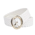 Fashionable white woven belt for women with a polished gold circular metal buckle - White