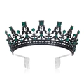 Elegante tiara a corona in metallo nero con gemme verdi e pettini per capelli da sposa - Base nera con strass verdi