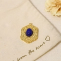 Vintage gold stainless steel pendant with oval blue natural stone on canvas gift bag - Pendant Only (Without Chain)-Dark Blue Oval Lace (SAC23061908)