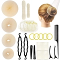 Beige hair donut bun maker set with clips, sponge rollers, and styling tools on white - 41-Piece Beige Set / Beige