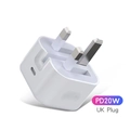 Weißes PD20W USB-C Netzteil mit UK-Standard 3-Pin-Stecker - UK PD20W Ladegerät (Explosionsgeschützt)