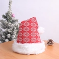 Festive red knitted Christmas hat with white snowflake patterns and faux fur trim - Knitted Snowflake Pattern Hat (Adult)