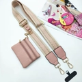 Tracolla per cellulare rosa e beige con borsellino con cerniera coordinato in PU - Set Tracolla Pochette E Patch/Fibbia In Argento / Twill Rosa