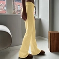 Women's yellow flared yoga pants with drawstring waist for casual sports style - S / Light Yellow