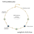 Golden stainless steel necklace featuring blue faceted glass stones and dimensions detail - Chain Only / Steel Blue Mix