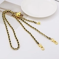 Adjustable gold chain strap with black leather weave and metal ball charm for handbags - Black Leather K-Gold Chain + Grid Gold Ball