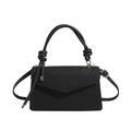 Retro black woven texture crossbody bag with knotted handle and adjustable strap - Black