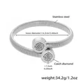 Silver stainless steel spiral bracelet with flower charms and CZ crystal inlays - Spiral Tree Of Life Style (Z062-钢色手镯)