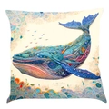 Artistic whale print pillowcase with intricate blue and orange nautical patterns - Super Soft Velvet / 45x45cm / Pattern ZD
