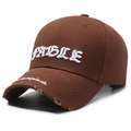 Distressed dark brown baseball cap with 3D FABLE embroidery and vintage torn brim - Adjustable / Coffee