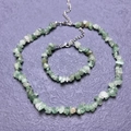 Green natural crushed stone necklace and bracelet jewelry set with silver lobster clasp - Bracelet / Green Aventurine
