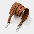 Adjustable tan leather wide shoulder strap with white stitching and silver hardware - Silver Clasp / Brown