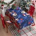 Mantel navideño y fundas de silla rojas con motivos de Papá Noel y copos de nieve - 140*100cm / Oso de Papá Noel Azul