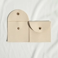 Beige microfiber jewelry pouch with gold snap button showing open and closed states - 8*8cm / Beige