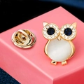 Charming golden owl brooch with cat-eye stone, blue eyes, and sparkling rhinestones - Owl Shape (40206B)