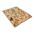 Close-up of flannel blanket with mushroom and eye illustrations in vintage mustard yellow - Ginger Mushroom Eye