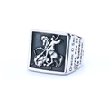 Vintage stainless steel Saint George ring with dragon relief and engraved prayer - US 7 / Square Style / Steel
